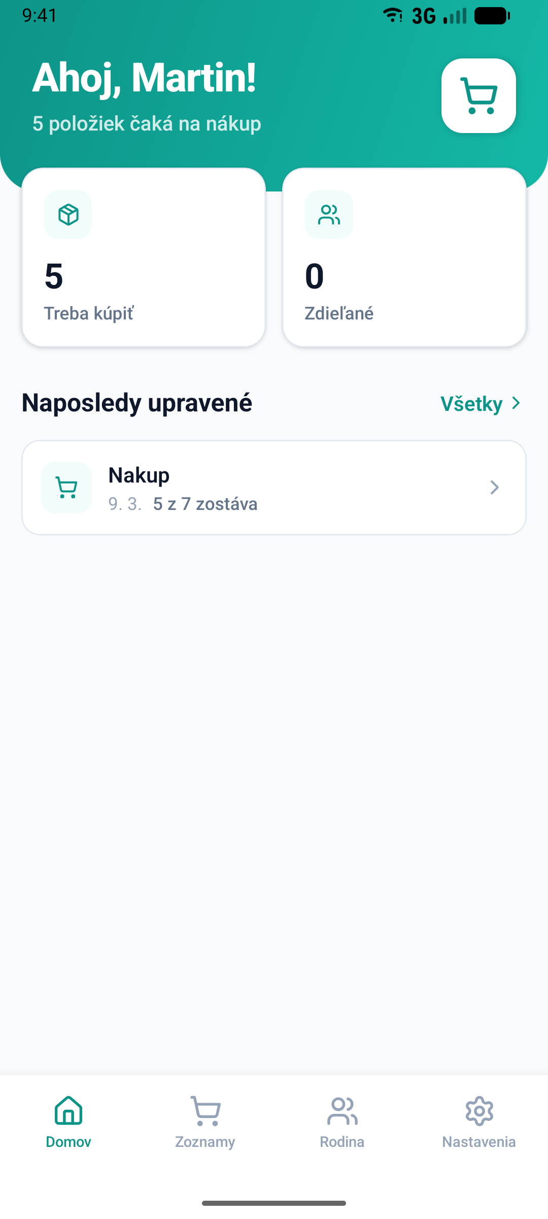 Domovská obrazovka s prehľadom a štatistikami