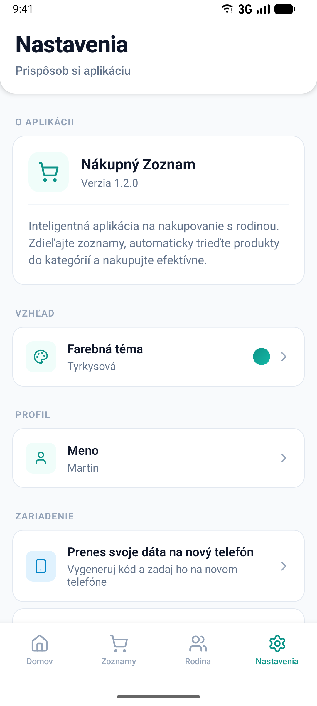 Nastavenia s výberom farebnej témy